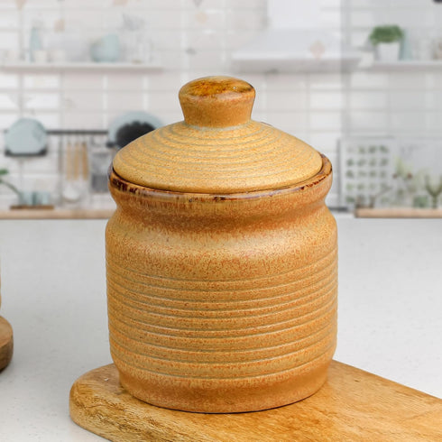 Brown Ceramic Pickle Jar (1000 ML) with Lid - The Earth Store - Multipurpose Jars